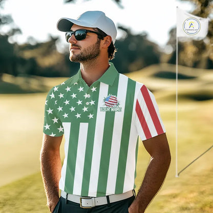 Men's golf polo shirts custom Red, white and green American flag mens golf tops, best golf gifts NQS11487