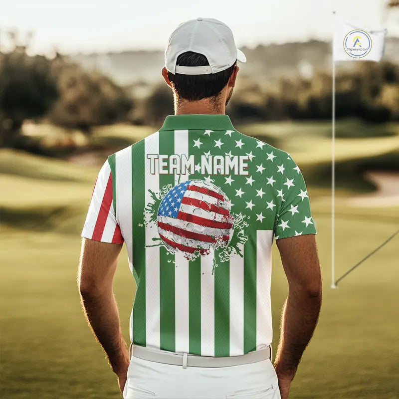 Men's golf polo shirts custom Red, white and green American flag mens golf tops, best golf gifts NQS11487