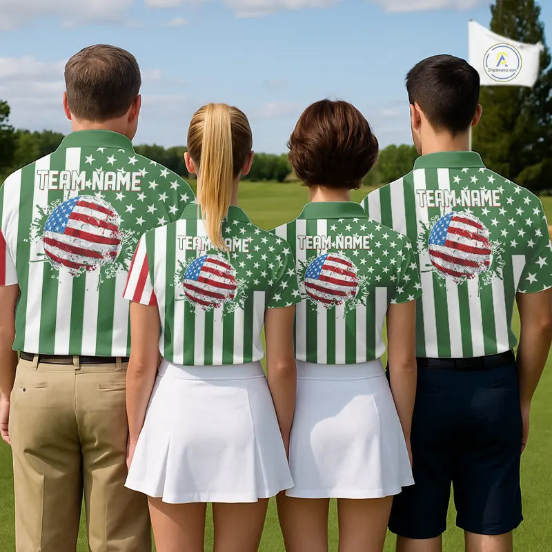 Men's golf polo shirts custom Red, white and green American flag mens golf tops, best golf gifts NQS11487