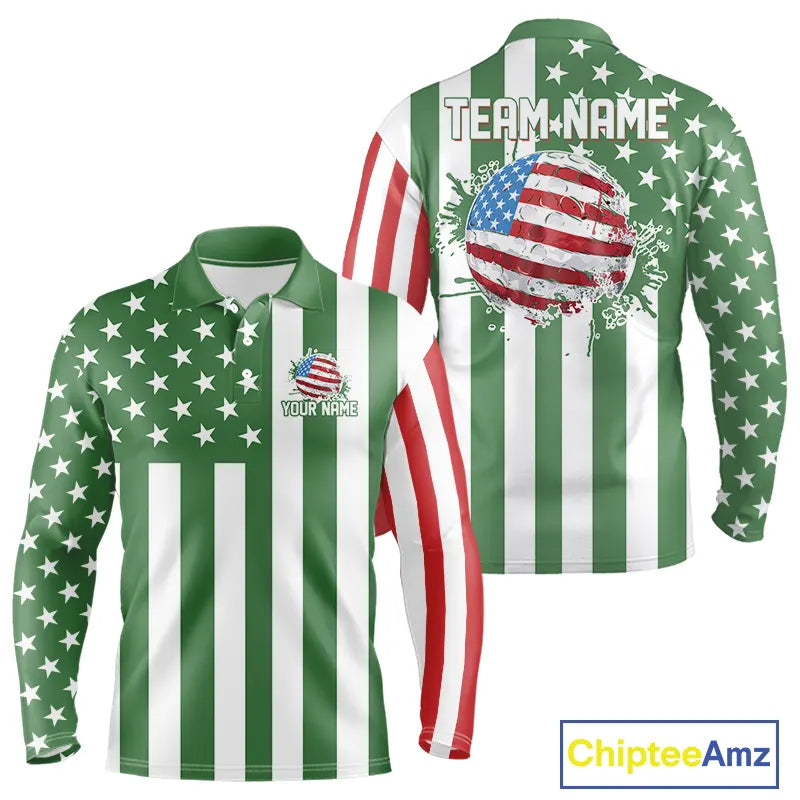 Men's golf polo shirts custom Red, white and green American flag mens golf tops, best golf gifts NQS11487
