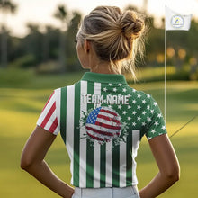 Load image into Gallery viewer, Women golf polo shirts custom Red, white and green American flag ladies golf tops, best golf gifts NQS11487