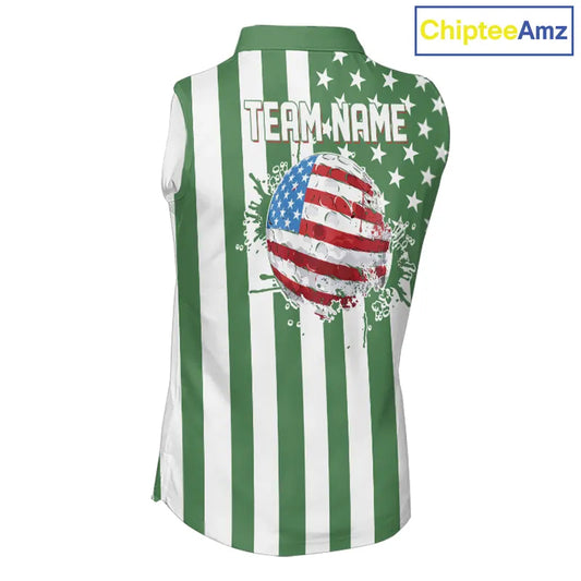 Women's Sleeveless golf polo shirts custom Red, white and green American flag Ladies Golf tops NQS11487