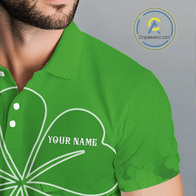 Green shamrock pattern St Patrick's Day Men's golf polo shirts custom mens golf tops, golfing gifts NQS11495