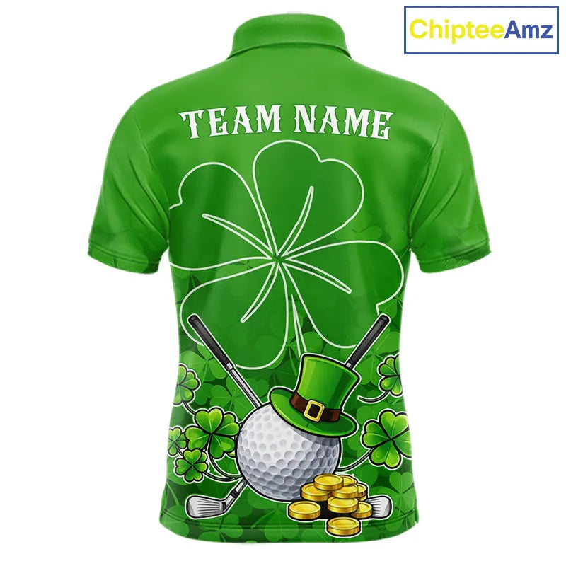 Green shamrock pattern St Patrick's Day Men's golf polo shirts custom mens golf tops, golfing gifts NQS11495