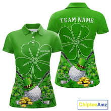 Load image into Gallery viewer, Green shamrock pattern St Patrick's Day Women's golf polo shirt custom ladies golf top, golfing gifts NQS11495