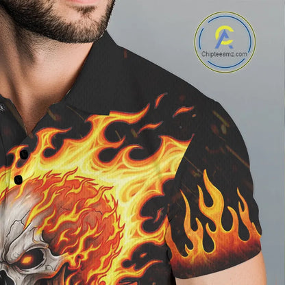 Custom Orange Flame Skull Golf Polo Shirts For men,  team mens golf tees cool golf gifts NQS11497