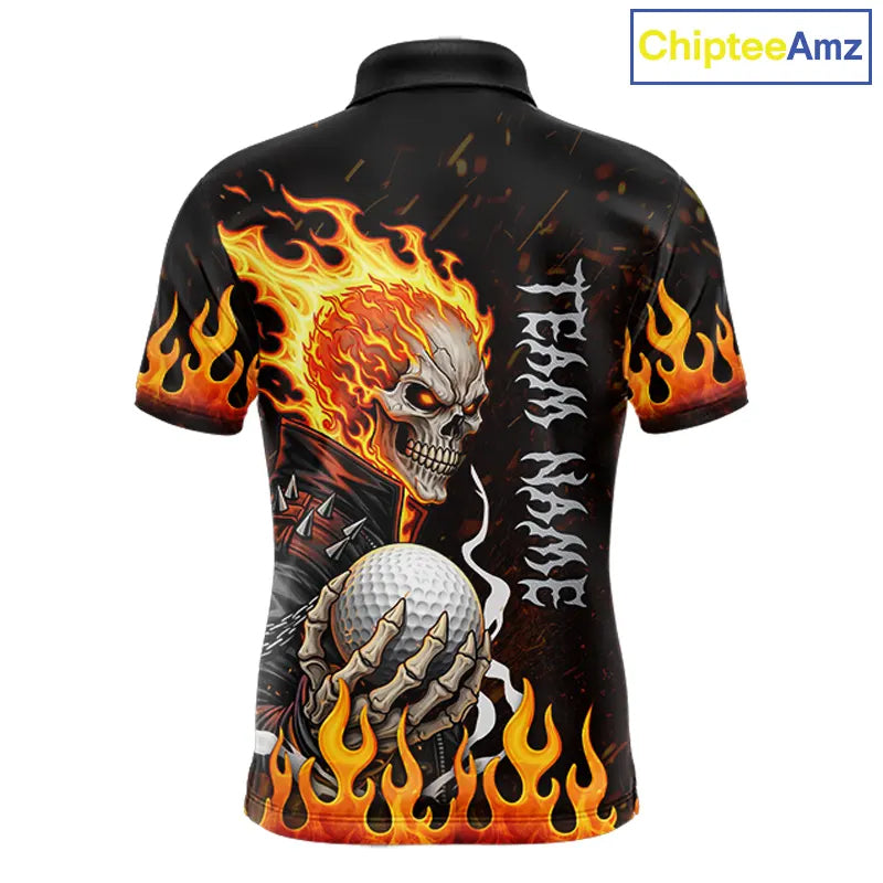 Custom Orange Flame Skull Golf Polo Shirts For men,  team mens golf tees cool golf gifts NQS11497