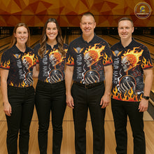 Load image into Gallery viewer, Custom Orange Flame Skull Bowling shirts for Women, bowling team league jerseys Polo, 1/4 zip shirts NQS11496
