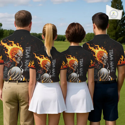 Custom Orange Flame Skull Golf Polo Shirts For men,  team mens golf tees cool golf gifts NQS11497