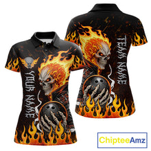 Load image into Gallery viewer, Custom Orange Flame Skull Bowling shirts for Women, bowling team league jerseys Polo, 1/4 zip shirts NQS11496