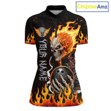 Load image into Gallery viewer, Custom Orange Flame Skull Bowling shirts for Women, bowling team league jerseys Polo, 1/4 zip shirts NQS11496