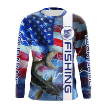 Load image into Gallery viewer, American flag Catfish lightning Long Sleeve Fishing Shirts custom Patriotic Catfish fishing jerseys NQS9560