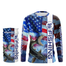 Load image into Gallery viewer, American flag Catfish lightning Long Sleeve Fishing Shirts custom Patriotic Catfish fishing jerseys NQS9560