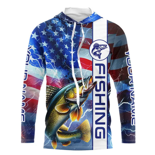 American Flag Walleye lightning Long Sleeve Fishing Shirts custom Patriotic Walleye fishing jerseys NQS9561
