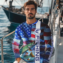 Load image into Gallery viewer, American Flag Northern Pike lightning Long Sleeve Fishing Shirts custom Patriotic Pike fishing jerseys NQS9562