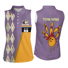 Load image into Gallery viewer, Yellow &amp; Purple Retro Women Sleeveless Polo Shirt Custom vintage team bowling jersey NQS9720