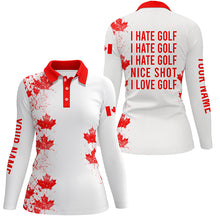 Load image into Gallery viewer, White Womens golf polo shirts Canadian flag patriot custom name I hate golf nice shot I love golf NQS5777