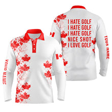 Load image into Gallery viewer, White Mens golf polo shirts Canadian flag patriot custom name I hate golf nice shot I love golf NQS5777