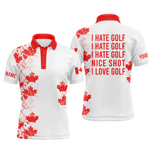 Load image into Gallery viewer, White Mens golf polo shirts Canadian flag patriot custom name I hate golf nice shot I love golf NQS5777
