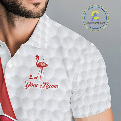 Funny Christmas Flamingo Mens golf polo shirt custom red, green and white argyle pattern golf shirts NQS11086