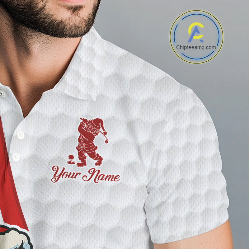Funny Christmas Santa Golf polo shirt for men custom red, green and white argyle pattern golf shirts NQS11089