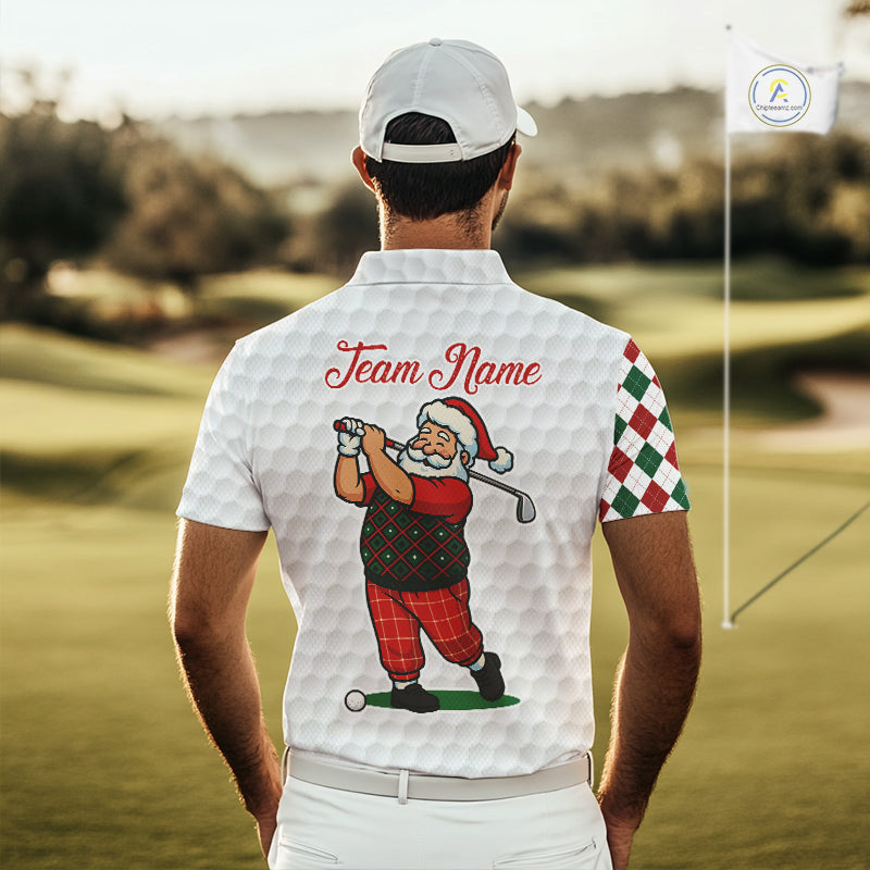 Funny Christmas Santa Golf polo shirt for men custom red, green and white argyle pattern golf shirts NQS11089