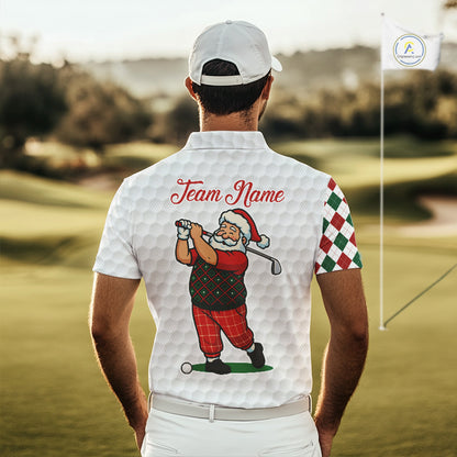 Funny Christmas Santa Golf polo shirt for men custom red, green and white argyle pattern golf shirts NQS11089