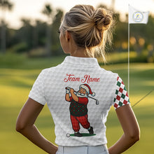 Load image into Gallery viewer, Funny Christmas Santa Golf polo shirt for Women custom red, green and white argyle pattern golf shirt NQS11089