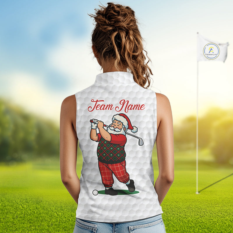 Funny Christmas Santa Sleeveless Golf polo shirt custom red, green & white argyle pattern golf shirt NQS11089