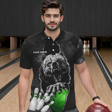 Load image into Gallery viewer, Black Bear grunge pattern Custom Men Bowling Polo, 1/4 Zip Shirts Bowling Team Jerseys Outfits | Green NQS9408