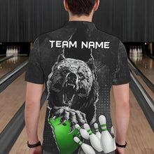 Load image into Gallery viewer, Black Bear grunge pattern Custom Men Bowling Polo, 1/4 Zip Shirts Bowling Team Jerseys Outfits | Green NQS9408