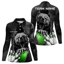 Load image into Gallery viewer, Black Bear grunge pattern Custom Women Bowling Polo, 1/4 Zip Shirt Bowling Team Jersey Outfits | Green NQS9408