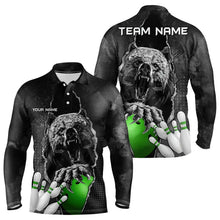 Load image into Gallery viewer, Black Bear grunge pattern Custom Men Bowling Polo, 1/4 Zip Shirts Bowling Team Jerseys Outfits | Green NQS9408