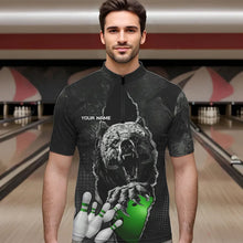 Load image into Gallery viewer, Black Bear grunge pattern Custom Men Bowling Polo, 1/4 Zip Shirts Bowling Team Jerseys Outfits | Green NQS9408