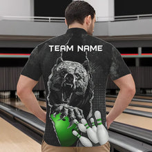 Load image into Gallery viewer, Black Bear grunge pattern Custom Men Bowling Polo, 1/4 Zip Shirts Bowling Team Jerseys Outfits | Green NQS9408