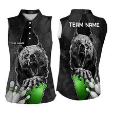 Load image into Gallery viewer, Black Bear grunge pattern Custom Womens Sleeveless Polo Shirts Bowling Team Jerseys Outfits | Green NQS9408