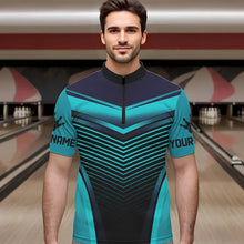 Load image into Gallery viewer, Cyan Blue Bowling Polo, Quarter Zip shirts For Men custom bowling team jerseys, Gift for Bowlers NQS9414