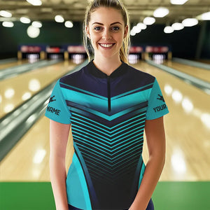 Cyan Blue Bowling Polo, Quarter Zip shirts For Women custom bowling team jerseys, Gift for Bowlers NQS9414