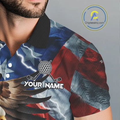 American Flag Eagle Lightning Thunder Golf Polo Shirts For Men Custom Patriotic Golf Team Jerseys NQS11503