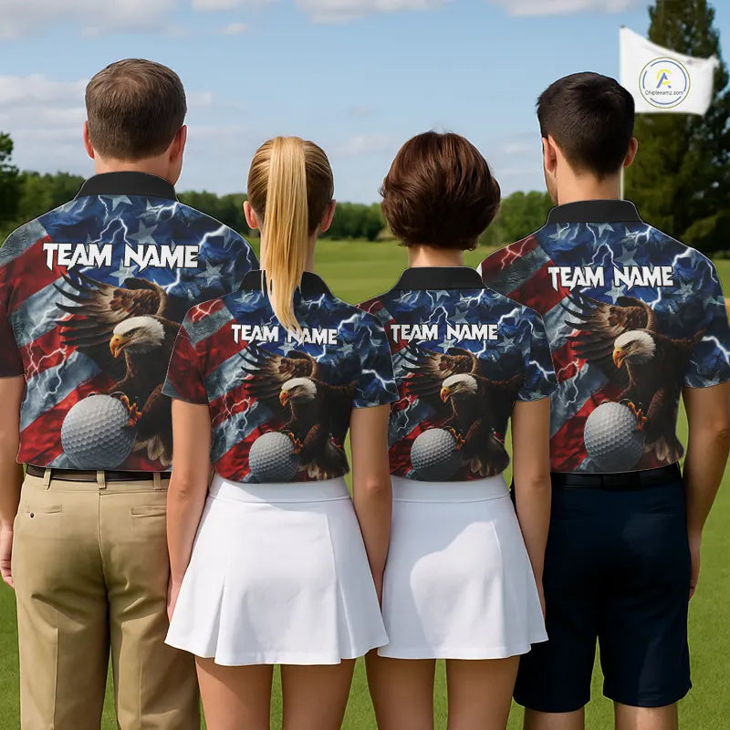 American Flag Eagle Lightning Thunder Golf Polo Shirts For Men Custom Patriotic Golf Team Jerseys NQS11503
