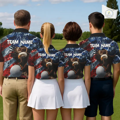American Flag Eagle Lightning Thunder Golf Polo Shirts For Men Custom Patriotic Golf Team Jerseys NQS11503