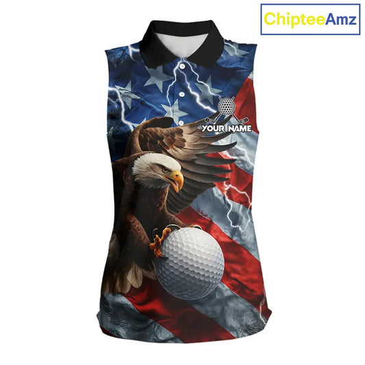 American Flag Eagle Lightning Thunder Sleeveless Golf Polo Shirts Custom Patriotic Golf Team Jerseys NQS11503