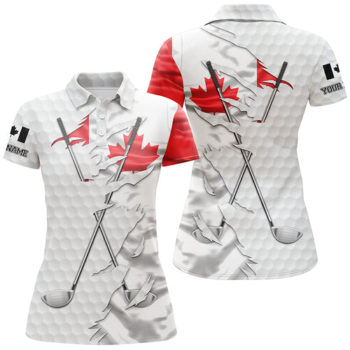 Women golf polo shirt custom white golf ball skin Canadian flag patriot golf clubs ladies golf apparel NQS7493