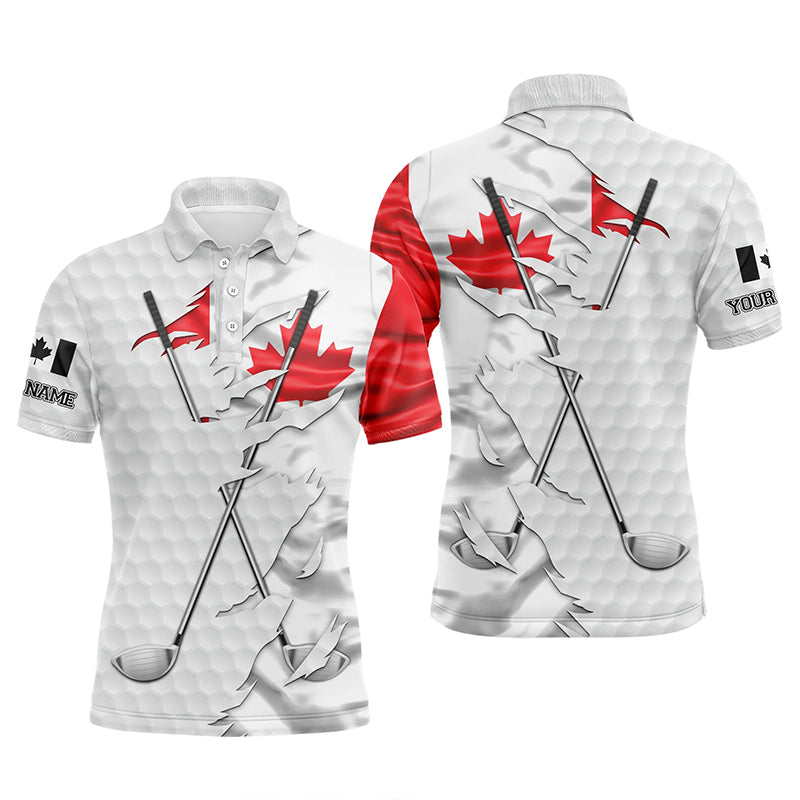Mens golf polo shirts custom white golf ball skin Canadian flag patriot golf clubs mens golf apparel NQS7493