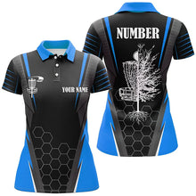 Load image into Gallery viewer, Womens disc golf polo shirt custom name disc golf shirt, disc basket golf gifts for ladies | Blue NQS7496
