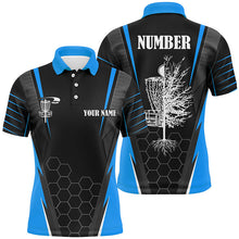 Load image into Gallery viewer, Mens disc golf polo shirt custom disc golf shirt, disc basket golf gifts for mens | Blue NQS7496