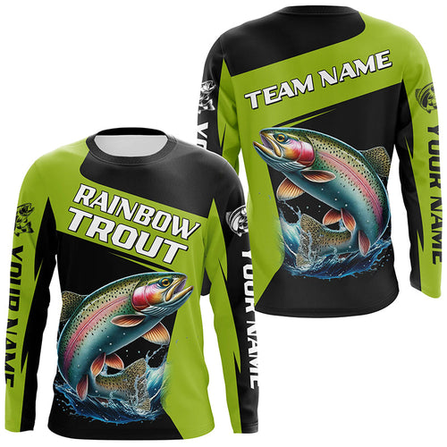 Black Green Rainbow Trout fishing Custom Long Sleeve Tournament Fishing Shirt, Trout Fishing Jerseys NQS7659