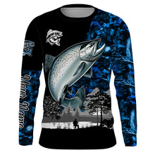 Load image into Gallery viewer, Chinook Salmon( King Salmon) Fishing blue camo Customize name UV protection performance fishing shirts NQS1987