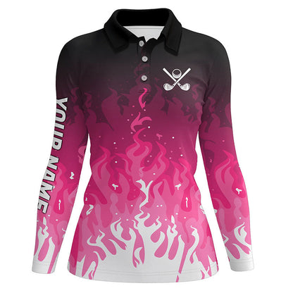 Women golf polo shirts custom pink flame ladies golf outfit, personalized golf shirts for women NQS8309