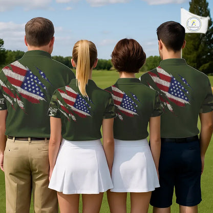 American Flag Green camo Mens Golf polo shirts Custom patriotic golf attire for men NQS11289